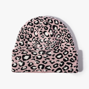 Bonnet en tricot jacquard à imprimé léopard unisexe pour adulte, chapeau d'hiver décontracté 56-58CM, motif gris, noir et blanc - Product Image 4