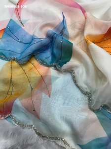 Nuevo conjunto de sari y blusa de seda Tebby de diseño elegante con estampado y trabajo manual Cutdana, proveedor de India Saree Love - Product Image 3