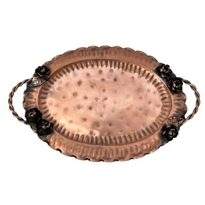 Good Finishing Round Shape Copper Serving tray/Plate Eco-Friendly Dinnerware Snacks <b>Dessert</b> Serving tray - Product Image 2
