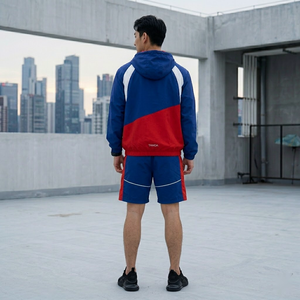 Custom Waterproof Windbreaker <b>Jacket</b> & <b>Shorts</b> Set | Lightweight Nylon Hoodie Joggers Summer Tracksuit <b>Short</b> Set - Product Image 3