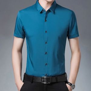 Chemise à manches courtes pour homme, couleur unie, style business décontracté, sans repassage, confortable - Product Image 3