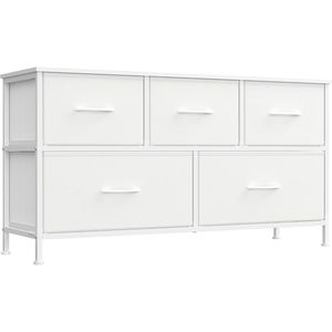 Commode avec 5 tiroirs en tissu non tissé, organisateur de rangement en acier et MDF pour placard et entrée, blanc nuage - Product Image 1