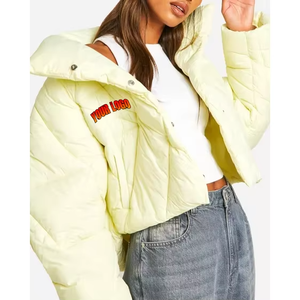 HIGHSPARK ENTERPRISES Doudoune unisexe à col montant coupe-vent avec fermeture éclair, manteau d'hiver décontracté, couleur unie olive et marron, logo frontal, séchage rapide - Product Image 6