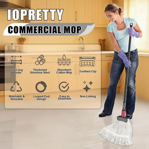 Commercial Eco-friendly Durable Cotton String <b>Mop</b> Heavy Duty Wet Floor Cleaning Long <b>Handle</b> Reusable Industrial Janitorial - Product Image 6