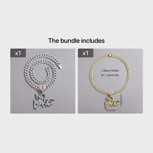 Briva Jewels Collier Pendentif pour Homme Hip Hop en Argent Sterling Plaqué Or 14 carats avec Moissanite, Motif Cœur Fissuré, Lettre 'No Love' et Chaîne Cubaine - Product Image 6