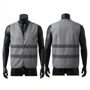 Gilet de travail unisexe en coton 280 GSM certifié CE, gris, avec logo personnalisé brodé, panneau réfléchissant, professionnel - Product Image 1