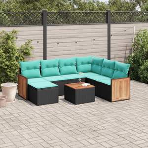 8-Piece Black Poly <b>Rattan</b> Garden <b>Sofa</b> Set with Cushions - Product Image 1