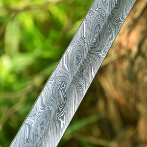 Espada larga de acero de Damasco pulido a mano de doble filo con funda de cuero |   Artículo Coleccionable Medieval para Regalo de Navidad o Exhibición Artística - Product Image 2