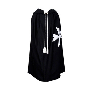 Manteau Cérémoniel Noir de l'Ordre de Malte avec Capuche à Croix Malteuse Blanche, Cape Maçonnique Personnalisée, Robe Fraternelle - Product Image 1