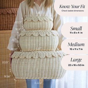 Panier de rangement en rotin tressé à la main avec couvercle, organisateur en osier festonné, aspect bois ovale, multifonctionnel pour salon et cuisine - Product Image 3