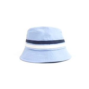 Customized <b>Light</b> Blue Striped Band Cotton Bucket <b>Hat</b> Unisex Outdoor Summer Sun Shade Wide Brim Breathable Packable Fisherman Cap - Product Image 4