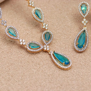 Conjunto de Collar de Amatista Africana y Topacio Azul Premium, Forma de Pera, Chapado en Oro de 22K, Latón Ajustable, Joyería Nupcial para Mujer - Product Image 2