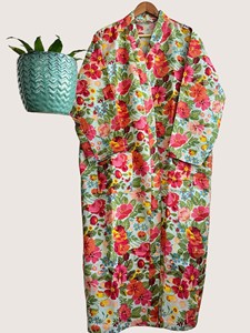 Bata Larga Estampada Floral para Mujer, Manga Larga, Cuello en V, Suave, Informal, para Primavera, de Algodón Waffle y Fibra de Bambú - Product Image 4