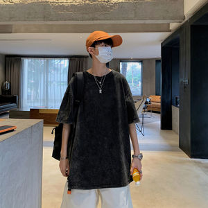 เสื้อยืดคอกลมทรงหลวมสีดำสำหรับผู้ชาย ผ้าคอตตอน 100% 200 กรัม พิมพ์โลโก้ตามสั่ง - Product Image 1