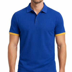 Polo Clásico Negro para Hombre, con Contraste en el Puño de la Manga Blanca, Corte Ajustado, Manga Corta, Estilo Casual Deportivo - Product Image 2