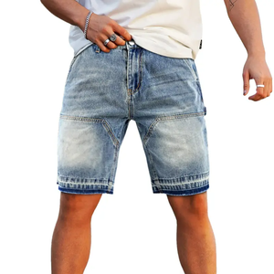 Short en jean délavé coupe droite décontractée pour homme, taille mi-haute, respirant, avec détails usés - Product Image 5