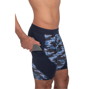 Shorts de compression pour hommes 100% polyester, personnalisables, noirs et bleus, respirants, à séchage rapide, pour la gym et l'entraînement - Product Image 2