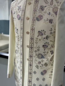 Luxury Ivory Floral Embroidered Indo Western Sherwani Suit for <b>Men</b> Premium Wedding Reception Designer <b>Kurta</b> Set with Jacket - Product Image 4