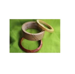 Minimalist Thin Profile Wood Bangle with Textured <b>Metal</b> Inlay Rim - Traditional Ethnic Handcrafted Wooden <b>Bracelet</b> - Wholesale - Product Image 4