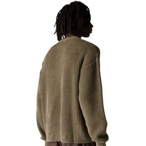 Pull ras du cou côtelé kaki délavé pour homme – Style décontracté avec détails côtelés - Product Image 5