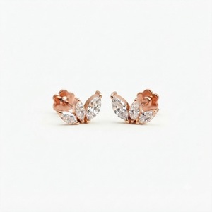 Women <b>Fine</b> Jewelry with 18K Rose Gold Lab Diamond <b>Earrings</b> Three Stone Marquise Diamond Studs Women's Classic Everyday Jewelry - Product Image 1