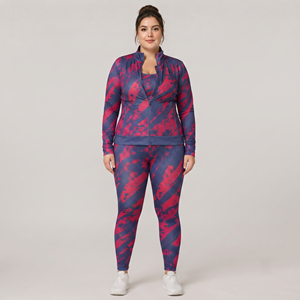 Plus Size Sublimation Printed Training Jacket <b>Women</b> Racerback Bra <b>Compression</b> Leggings 3 Pcs Spandex Printed Yoga Set <b>Women's</b> - Product Image 2