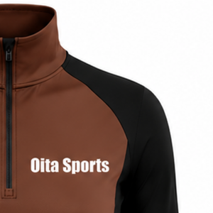 Women Chocolate Brown Black Quarter Zip Long Sleeve Athletic Training <b>Top</b> <b>Thumbhole</b> Slim Fit Running Gym Workout Sportswear - Product Image 4