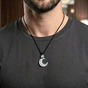 Moonara White 26mm <b>Jade</b> Pendant <b>Necklace</b> with Adjustable Pure Leather Cord for <b>Men</b> - Product Image 1
