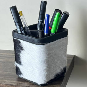 Porte-stylos carré en cuir de vachette véritable fait main de luxe, organiseur de bureau design western, rangement pour fournitures de bureau - Product Image 5