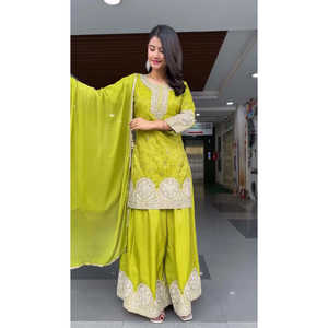 Hermoso conjunto de traje de mujer Top Plazzo con Dupatta para fiestas - Product Image 3
