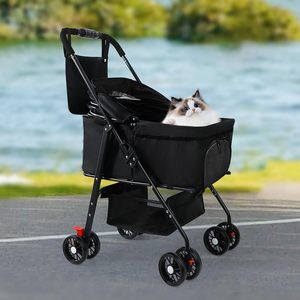 Poussette de transport pour animaux de compagnie TH-PPS-297 avec fermeture à glissière, accès libre, intérieur en maille souple et système de direction facile - Product Image 6