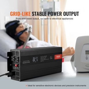 Inverter di Potenza a Onda Sinusoidale Pura da 3000 Watt, DC 12V AC 120V, Picco 6000W con Display LCD, 2 Prese AC, 2 USB e 1 Porta Type C - Product Image 3