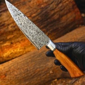 Custom Damascus Steel <b>Kitchen</b> Chef Knife Ergonomic Wooden Handle Leather Sheath Drop Point Blade Custom Logo/Private <b>Label</b> - Product Image 3