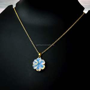 จี้รูปดอกไม้อпалไลท์ธรรมชาติ สร้อยคอพลอยแกะสลักด้วยมือ สำหรับผู้หญิง ของขวัญวันเกิด เครื่องประดับแฟชั่น ขายส่ง - Product Image 2