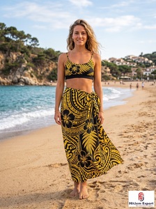 Sarong court pour femme, couvre-maillot de bain, tissu satiné léger en polyester doux, motif floral, antistatique, sur commande - Product Image 3