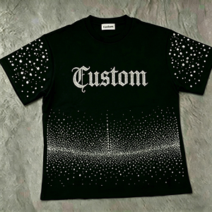 Camiseta Oversize Negra Personalizada de Alta Calidad con Pedrería para Hombre, Camisetas de Algodón con Gráficos de Pedrería Personalizados, Ropa al por Mayor - Product Image 1