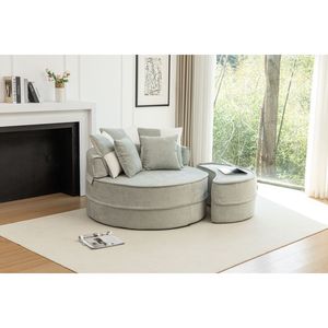 Poltrona a Botte Rotonda Oversize in Velluto con 5 Morbidi Cuscini, Divano per Soggiorno, Poltrona Relax con Poggiapiedi - Product Image 2