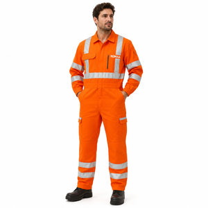 Orange Silver Reflective Spandex Hi Visibility Industrial Work Coverall Heavy Duty <b>Overall</b> Storm Flap Cargo Pockets Reinforced - Product Image 6