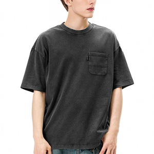 เสื้อยืดโออีเอ็ม โอดีเอ็ม ทรงโอเวอร์ไซส์ ผ้าคอตตอน 100% หนานุ่ม ซักฟอกแบบแอซิดวอช มีกระเป๋าหน้า ดีไซน์วินเทจ ทำสีซีดแบบดิสเทรส  รับผลิตตามแบบ - Product Image 1