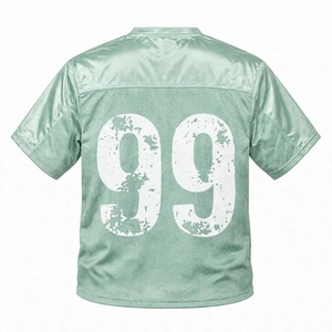 Maillot de football américain vintage vert menthe personnalisé en maille respirante, imprimé XCIX, à manches courtes, coupe ample, pour tenue décontractée - Product Image 4