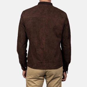 Relevo Industries <b>Men's</b> Brown <b>Suede</b> Bomber <b>Jacket</b> Stand Collar Zipper Closure Casual Autumn Wear For <b>Men</b> - Product Image 5