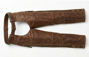 Chaps en cuir véritable marron vintage pour hommes, couleur et logo personnalisables, ceinture réglable, coupe décontractée, pantalon de style western, fermetures éclair latérales - Product Image 4