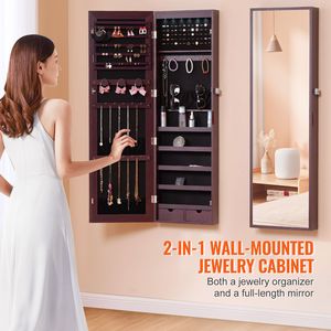 47.05 Inch Tall <b>Lockable</b> Jewelry <b>Cabinet</b> Armoire Full Length Mirror Jewelry Organizer Wall Mounted Mirror Jewelry <b>Cabinet</b> - Product Image 2