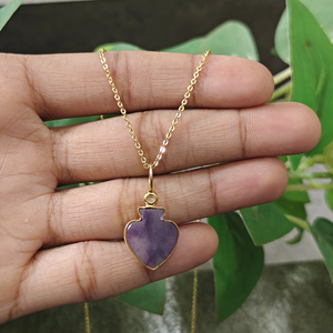 Trendy Jewelry Spade Shape Gemstone Pendant Necklace with Tiny CZ Accents 18k Gold Plated Bezel Setting Cable <b>Chain</b> Necklace - Product Image 6