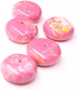 Pink <b>Resin</b> Round Beads With Yellow Swirls Handmade for Jewelry Making Art Collectible <b>Craft</b> Supplies - Product Image 3