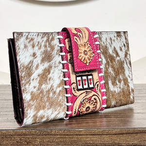 Cartera de mano de cuero de vaca artesanal estilo western 2026 con diseño floral grabado 777 Jackpot para mujer - Product Image 4