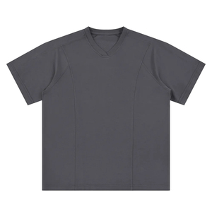 T-shirt à manches courtes pour homme, col en V, 100% polyester, séchage rapide, coupe classique, couleur unie, jersey tricoté décontracté - Product Image 1