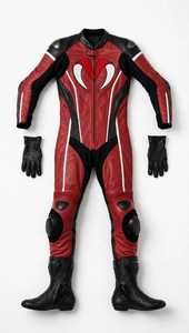 Traje de Motociclismo de Nylon Rojo y Negro Estampado para Hombre, Mono de Una Pieza con Bloques de Color, Colores Personalizables, Diseño Protector - Product Image 3