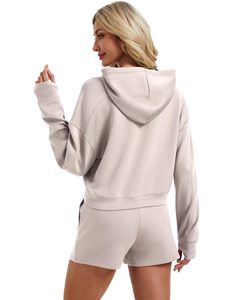 Custom Womens <b>Hoodie</b> And Shorts Set Comfortable Two Piece Outfit With Logo Options For <b>Workout</b> Casual Training And Sports - Product Image 2