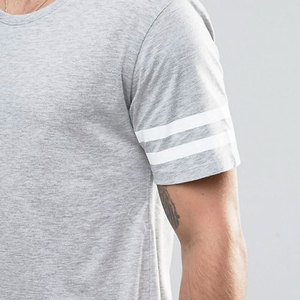 Camiseta de Manga Corta Gris para Hombre, Cuello Redondo, Corte Regular, Ribete en Contraste, Color Sólido, Informal, Tejido de Punto Jersey, Algodón - Product Image 5